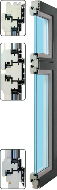Die Profilansicht eines Holz-Aluminium-Fensters von Innoline. Mit Detailansicht der Verbindung von Holz und Aluminium Elementen.